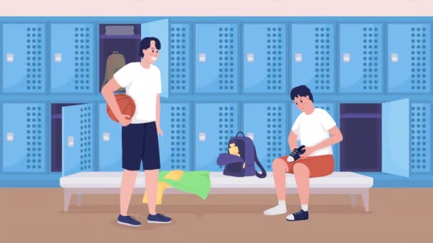 Animated High School Locker Room Boy Changing Outfit Physical Education — Vídeo de Stock