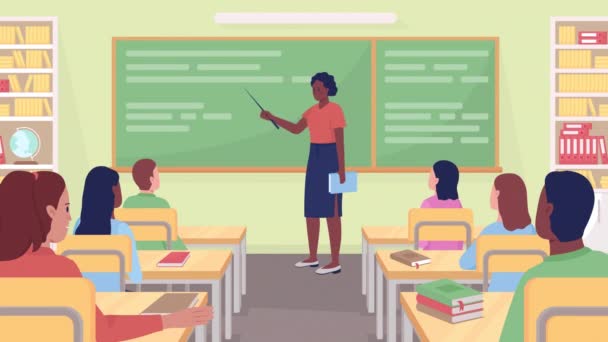 Animated Teacher Instructing Class Educator Holding Pointer Book Students Listening — Vídeo de stock