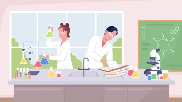 Animated Chemistry Class School Laboratory Experiment Science Lab Looped Flat — Stock Video
