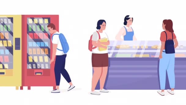 Animated Buy Food School Canteen Tuck Shop Full Body Flat — Stockvideo