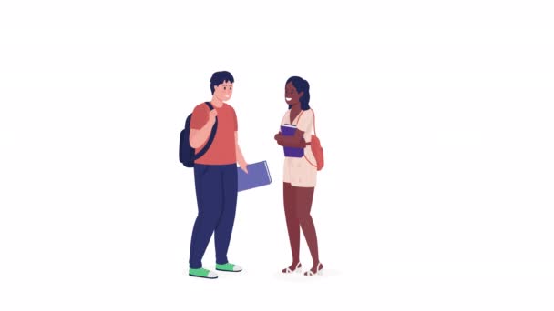 Animated School Friends Talking New Friendship Full Body Flat People — Wideo stockowe