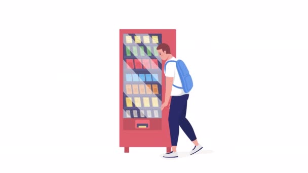 Animated Boy Vending Machine Buying Energy Drink Full Body Flat — Vídeos de Stock