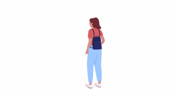 Animated Schoolgirl Pointing Forward Choosing Action Full Body Flat Person — Vídeo de Stock