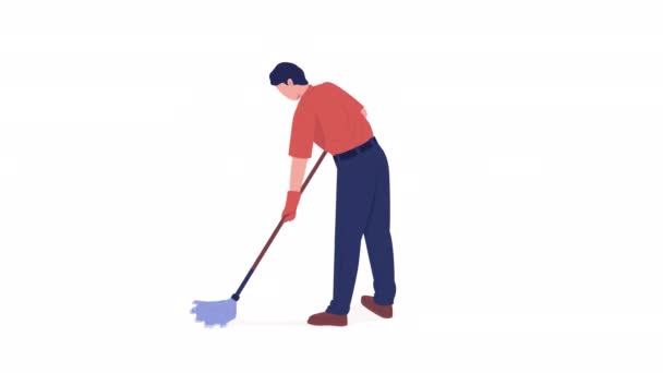 Animated Male Cleaner Mop Part Time Janitor Job Full Body — Video