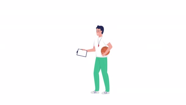 Animated School Athletic Trainer Class Teacher Full Body Flat Person — Video