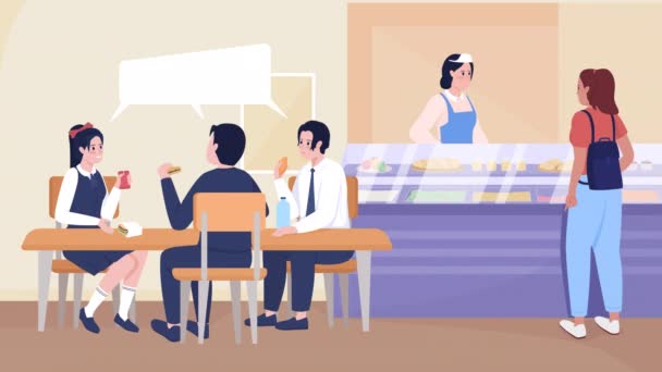 Animated Eating School Canteen Lunch Break Having Conversation Friends Looped — Vídeos de Stock