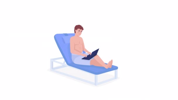 Animated Man Working Beach Chair Freelancer Full Body Flat Person — Stok video