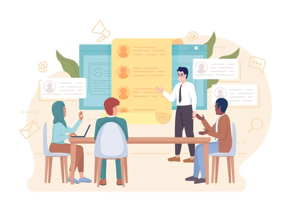 Candidate Discussion Flat Concept Vector Illustration Coworkers Meeting Editable Cartoon — Wektor stockowy