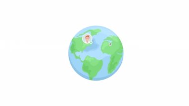 Animated working together globally. Remote team communication. Flat cartoon style element HD video footage. Color illustration on white background with alpha channel transparency for animation
