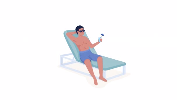 Animated Chilling Tanned Man Carefree Guy Cocktail Full Body Flat — Stock video