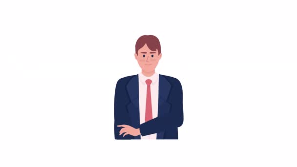 Animated Businessman Winking Man Crossed Arms Half Body Flat Person — Wideo stockowe