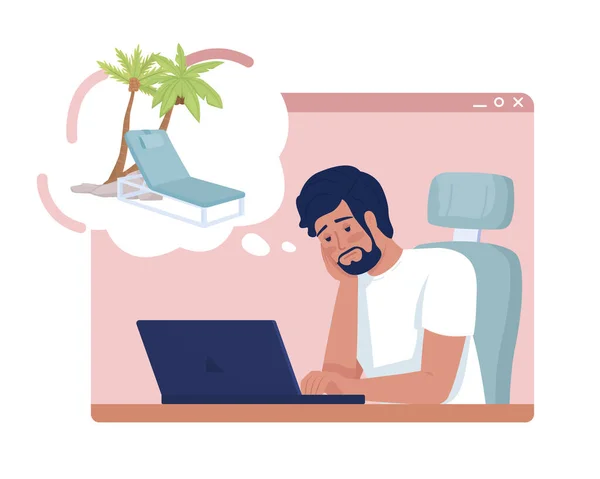 Dreaming Vacation Vector Isolated Illustration Frustrated Office Worker Daydreaming Flat — Stock Vector