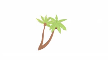 Animated swaying palm trees. Beach resort. Tropical vacation. Flat cartoon style element HD video footage. Color illustration on white background with alpha channel transparency for animation