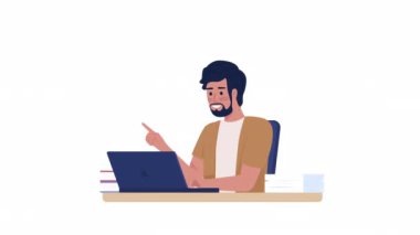 Animated man writing email. Online communication. Full body flat person on white background with alpha channel transparency. Colorful cartoon style HD video footage of character for animation