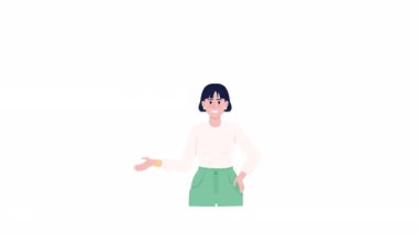 Animated woman talking about coding. Half body flat person with speech bubble on white background with alpha channel transparency. Colorful cartoon style HD video footage of character for animation