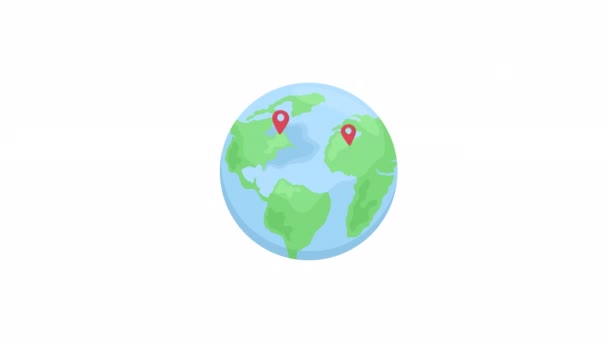Animated Earth Red Pins World Trip Traveling Flat Cartoon Style — 비디오