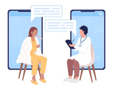 Visit doctor online flat concept vector illustration. Woman with fever. Cold illness. Editable 2D cartoon characters on white for web design. Creative idea for website, mobile, presentation