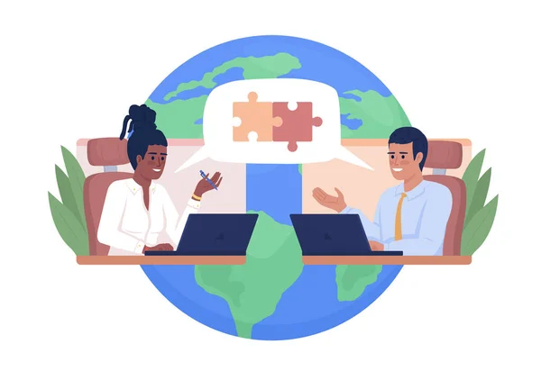 Effective Remote Working Vector Isolated Illustration Colleagues Developing Good Teamwork — Stockvector