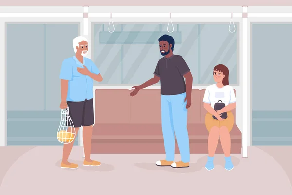 Good Manners Public Transport Flat Color Vector Illustration Man Giving — Stok Vektör