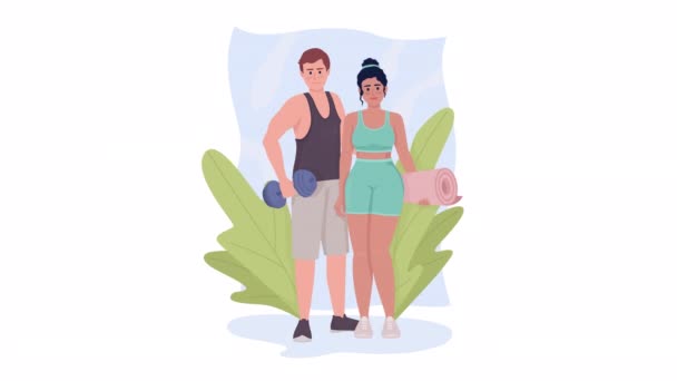 Animated Athletic Looking Couple Gym Visitors Looped Flat Characters Video — Vídeos de Stock
