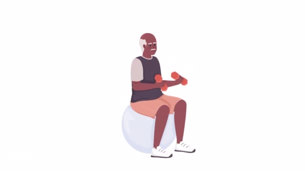 Animated Senior Raising Dumbbells Strengthening Exercise Full Body Flat Person — Stockvideo