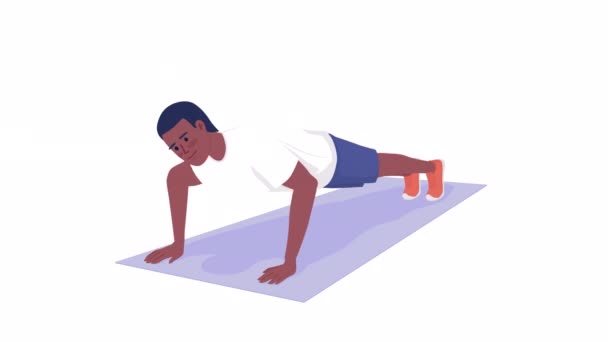 Animated Young Man Yoga Mat Gym Workout Full Body Flat — Stockvideo
