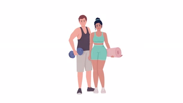 Animated Fitness Couple Boyfriend Girlfriend Workout Full Body Flat People — Stockvideo