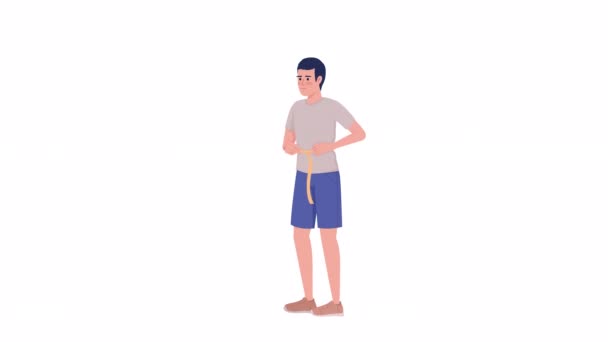 Animated Man Tracking Waistline Waist Measures Full Body Flat Person — Stockvideo
