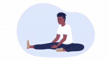 Animated warmup before exercising. Muscular flexibility. Looped flat 2D character HD video footage. Color isolated animation on white background with alpha channel transparency for web, social media