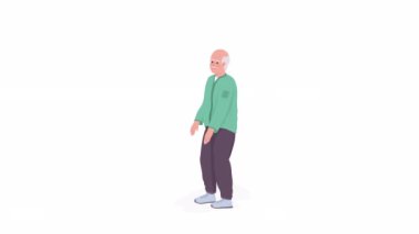 Animated elder improving leg muscles. Physical therapy. Full body flat person on white background with alpha channel transparency. Colorful cartoon style HD video footage of character for animation