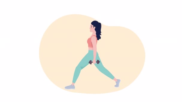 Animated Lady Holding Heavy Dumbbell Looped Flat Character Video Footage — Vídeos de Stock