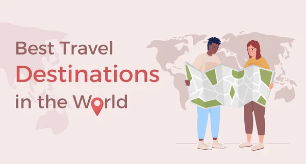 Best Travel Destinations World Flat Vector Banner Template Couple Activity — Stock Vector