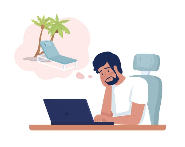Male Freelancer Dreaming Vacation Semi Flat Color Vector Character Editable — Stock Vector