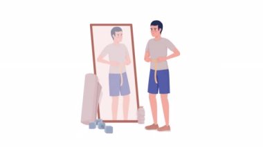 Animated tracking training results. Keeping weight off. Full body flat person on white background with alpha channel transparency. Colorful cartoon style 4K video footage of character for animation