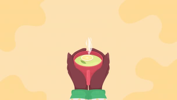 Animated Healthy Tea Wintertime Hygge Holiday Party Warming Palms Looped — Stok video
