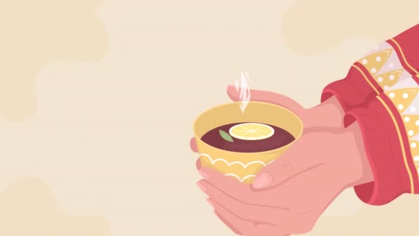 Animated Cozy Winter Tea Party Warming Hot Lemon Herbal Drink — Vídeo de Stock