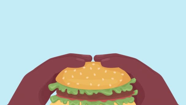 Animated Eating Fast Food Burger Hamburger Meal Fresh Made Cheeseburger — Wideo stockowe
