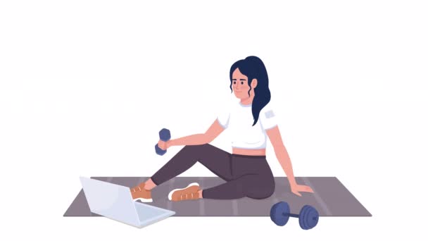 Animated Girl Doing Exercise Arm Fitness Class Full Body Flat — Video