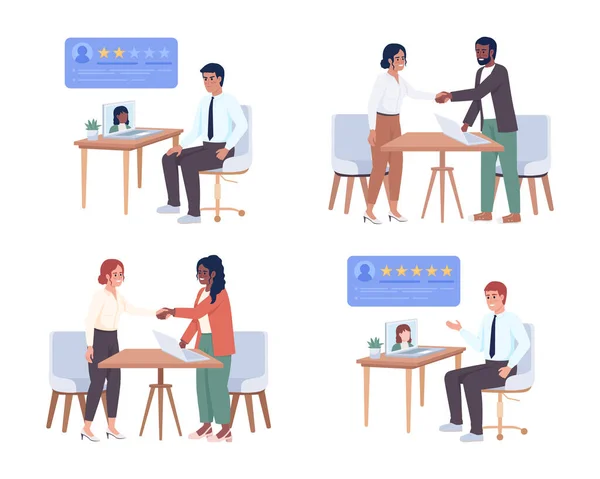 Recruiters Conducting Hiring Interview Semi Flat Color Vector Characters Set — Wektor stockowy