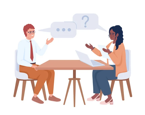 Female Interviewer Asking Potential Employee Semi Flat Color Vector Characters — Stockový vektor