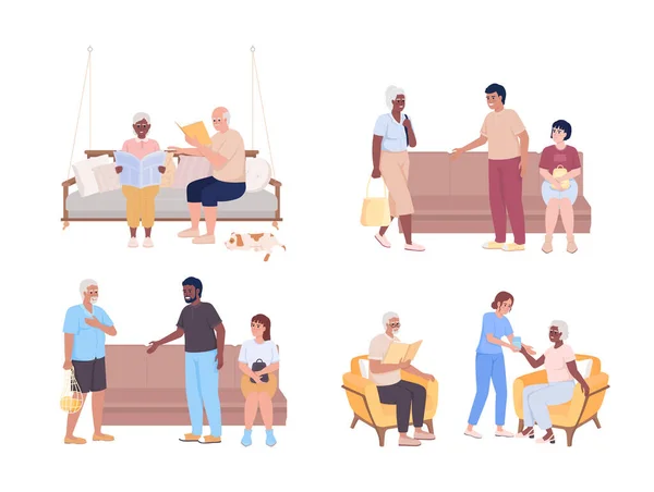 Caring Older Adults Semi Flat Color Vector Characters Set Aging — Archivo Imágenes Vectoriales