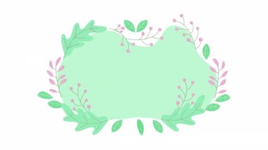 Animated spring frame background. Flourishing plants. Springtime. Looped flat color 4K video footage with alpha channel. 2D illustration template animation with copy space for text, image