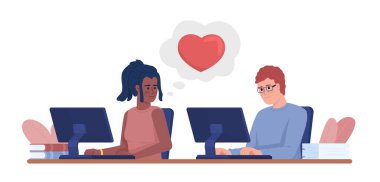 Young woman falling in love with colleague semi flat color vector characters. Editable figures. Full body people on white. Simple cartoon style illustration for web graphic design and animation
