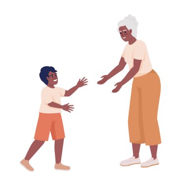 Grandmother extending hands to grandson semi flat color vector characters. Editable figures. Full body people on white. Simple cartoon style illustration for web graphic design and animation
