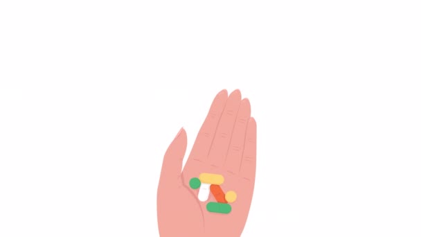 Animated Giving Pills Palm Taking Medications Flat First View Hand — Stockvideo