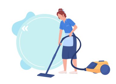 Housemaid with vacuum cleaner quote textbox with flat character. Professional house maid service. Speech bubble with editable cartoon illustration. Creative quotation isolated on white background