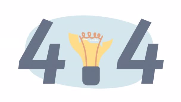Анимированный 404 Лампочкой Идея Поколения Провалилась Цикл Плоской Концепции Видео — стоковое видео