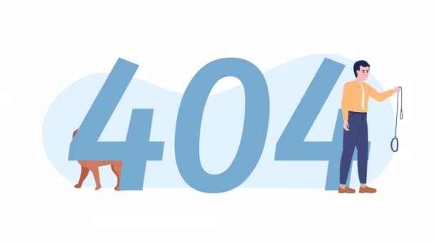 アニメ犬のオフロード404エラー ペットは逃げ出す ループ状の平面2D文字4Kビデオ映像 ウェブサイト ソーシャルメディアのためのアルファチャンネル透明性を持つ色分離されたコンセプトアニメーション — ストック動画