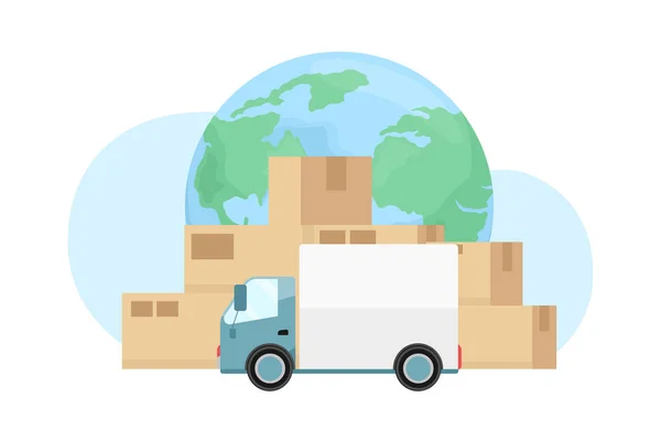 Delivery Parcels Cargo Van Flat Concept Vector Illustration Editable Cartoon — стоковый вектор