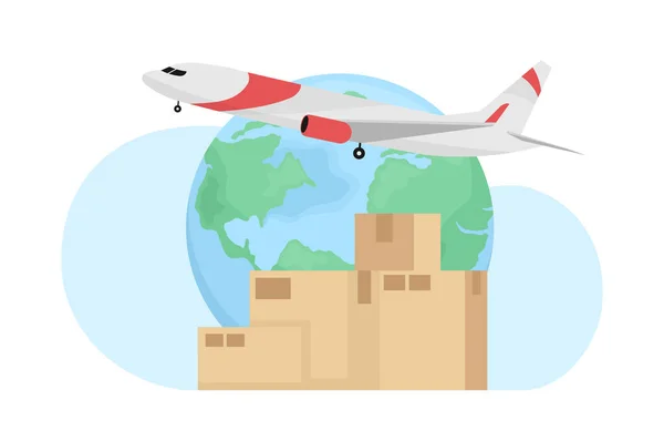 Shipping Parcels Freight Plane Flat Concept Vector Illustration Editable Cartoon — 스톡 벡터